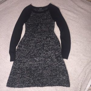 Black, gray, and white sweater dress